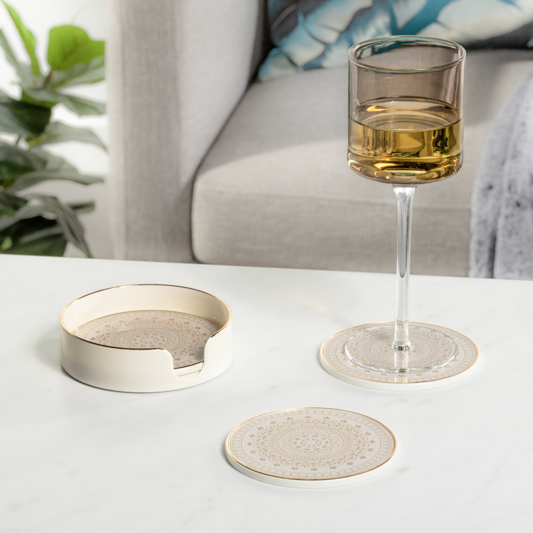 Abstract Glass Round Coaster Set With Holder